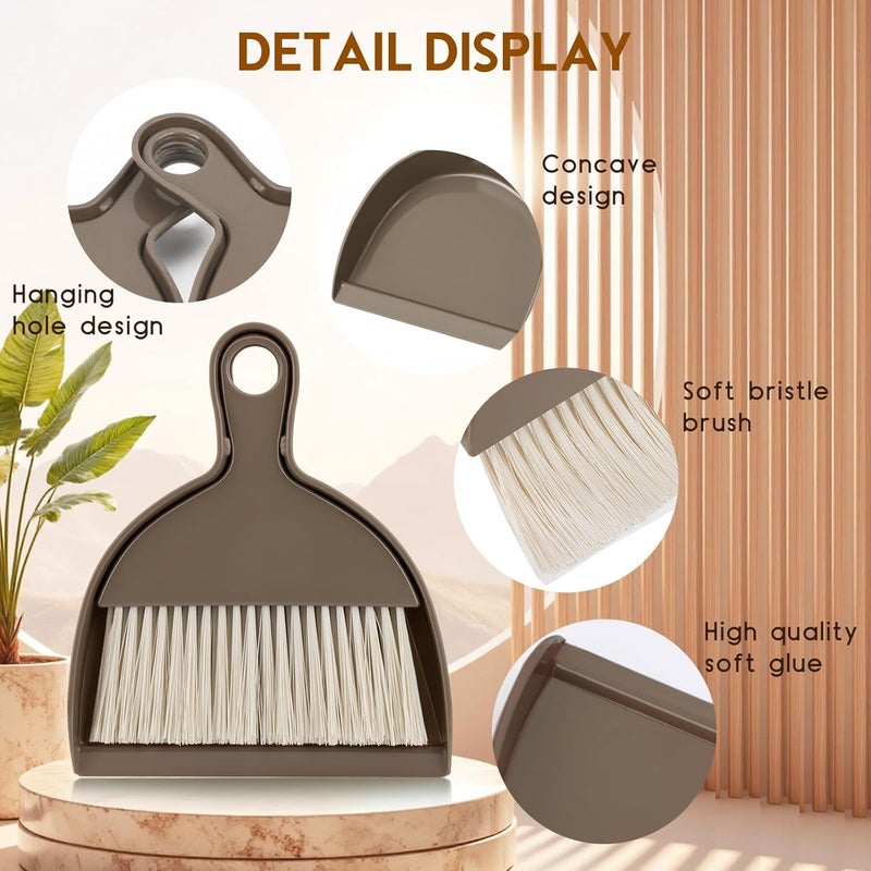 ThinkLearn 2PCS Small Broom and Dustpan Set, Mini Dust Pan and Brush, Hand Whisk for Pets, Kids, Desk, Home, Camping, Brown Cleaning Supplies - Image 3